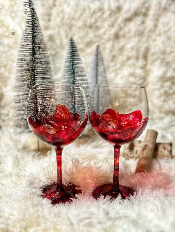 Red wine goblets wineglasses finished with food safe epoxy resin
